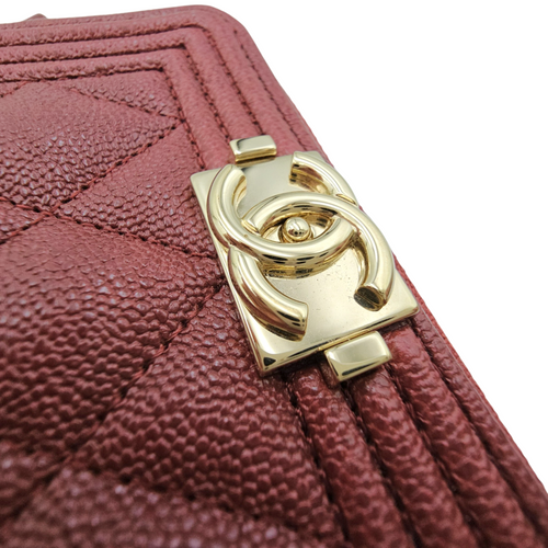 Boy Red Card Holder in Caviar Leather Light Gold hardware
