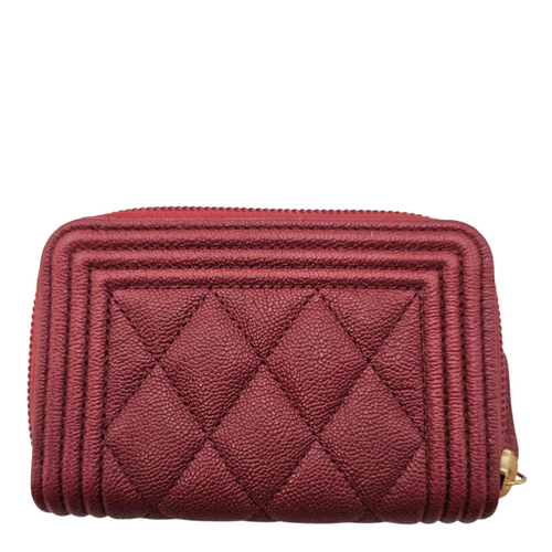 Boy Red Card Holder in Caviar Leather Light Gold hardware