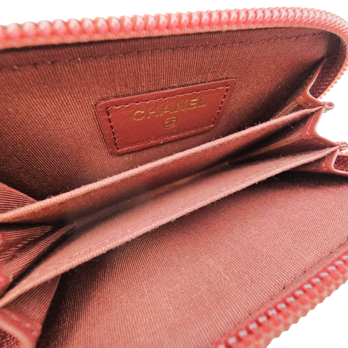 Boy Red Card Holder in Caviar Leather Light Gold hardware