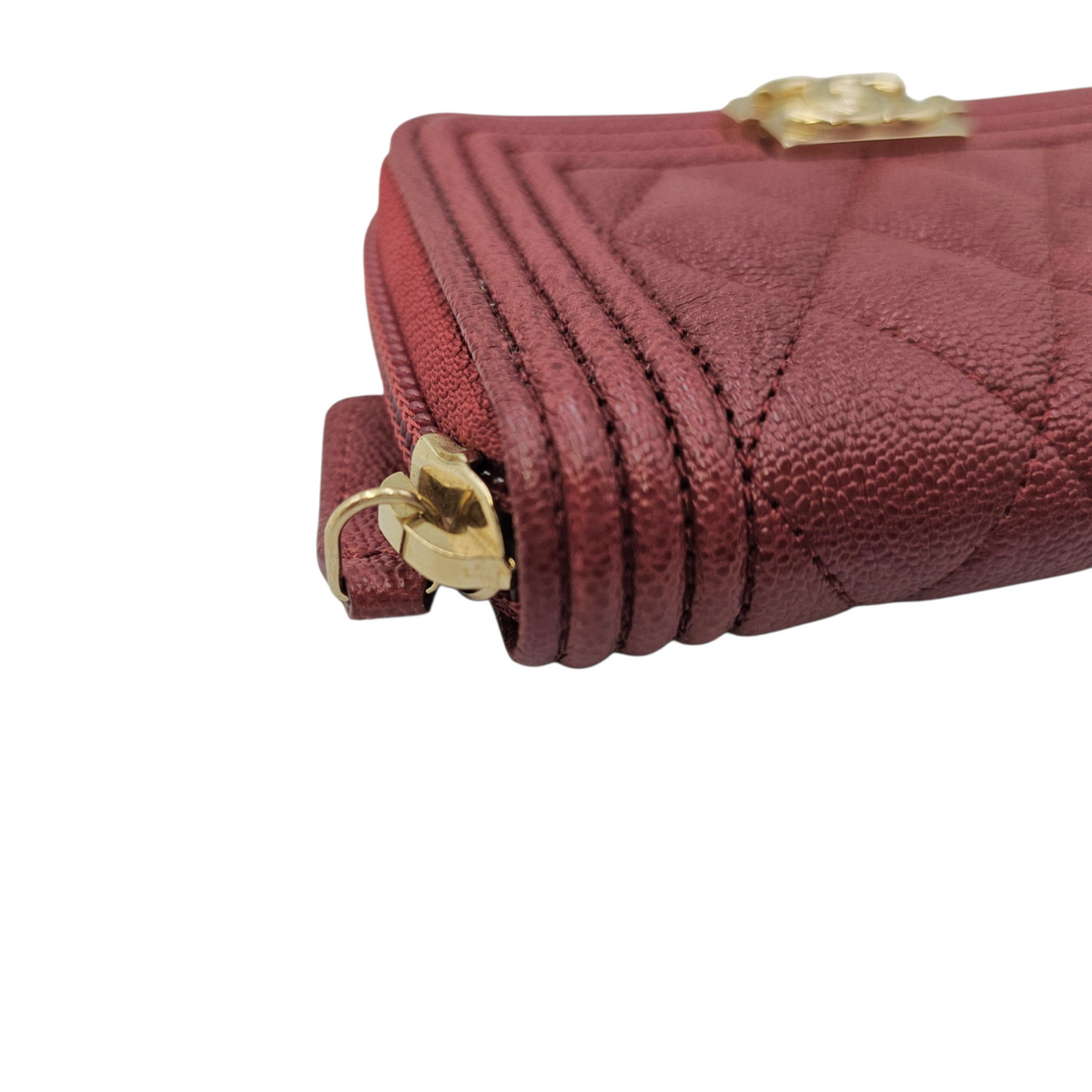 Boy Red Card Holder in Caviar Leather Light Gold hardware