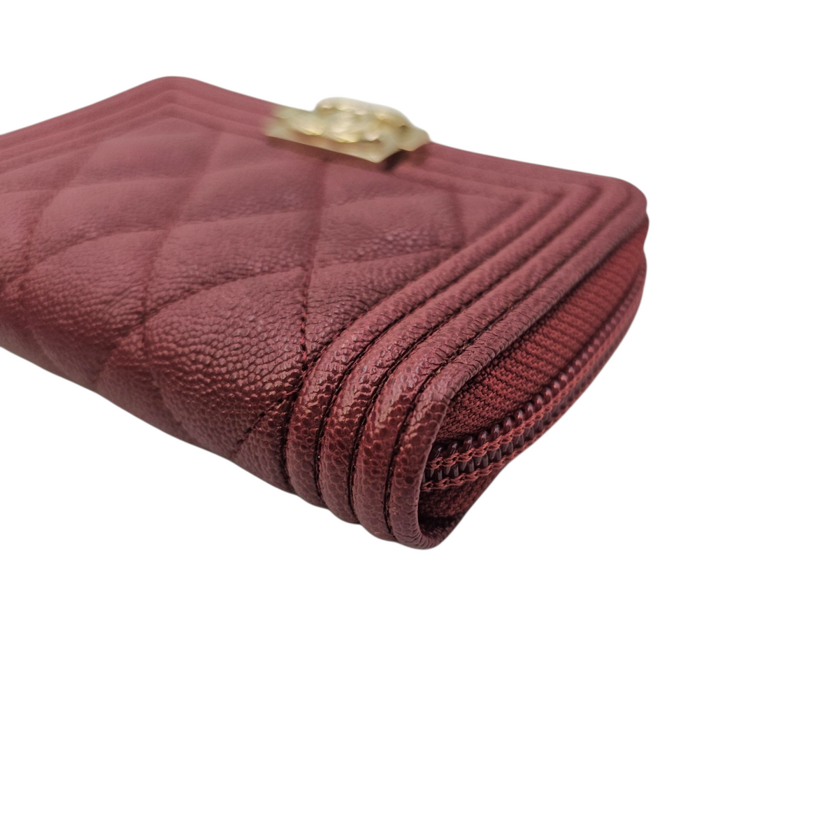 Boy Red Card Holder in Caviar Leather Light Gold hardware