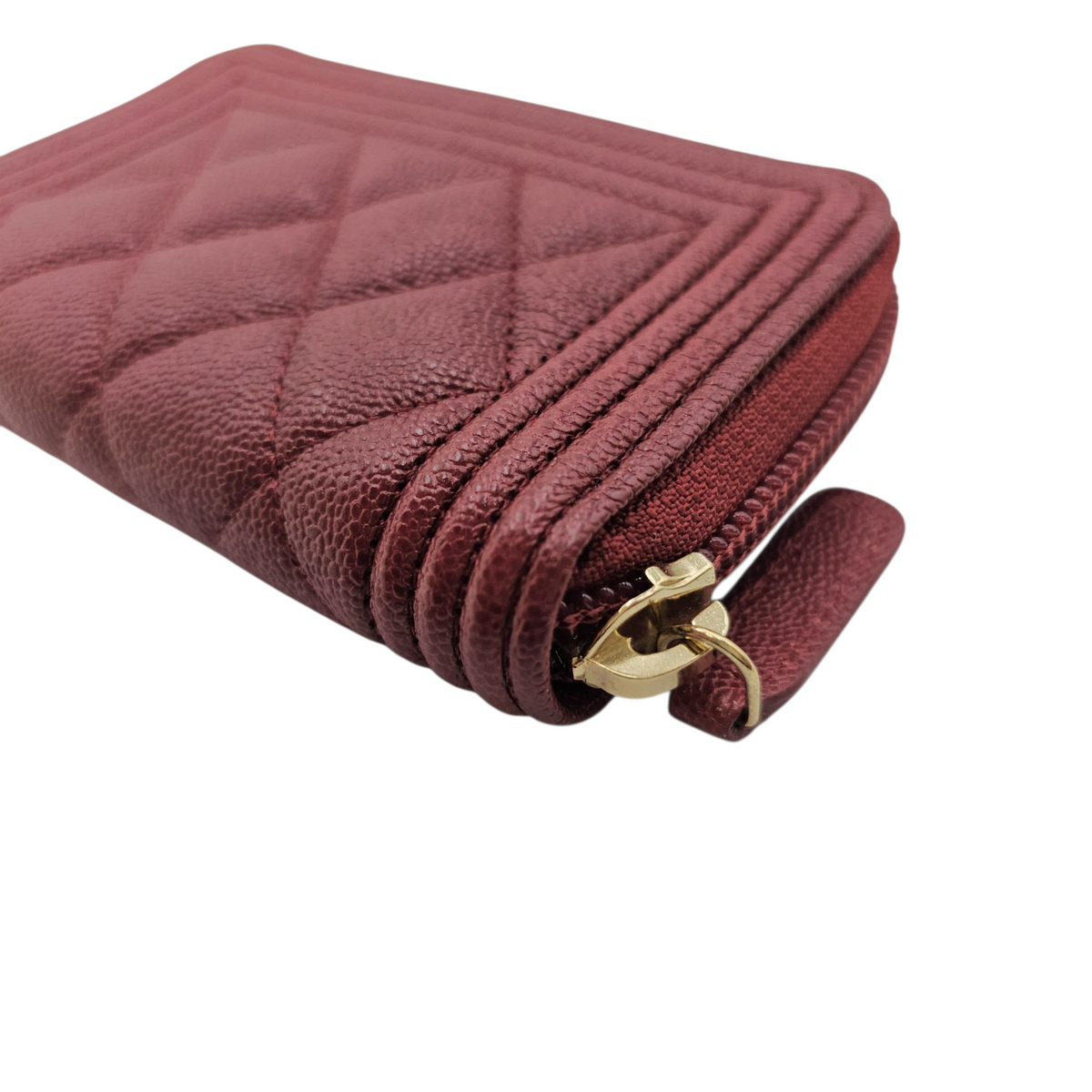 Boy Red Card Holder in Caviar Leather Light Gold hardware
