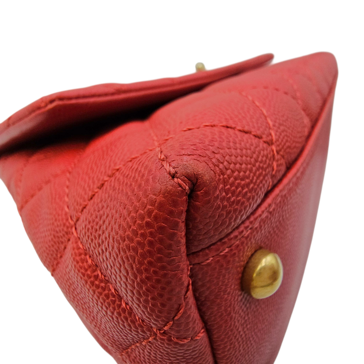 Coco Handle Quilted Medium  Red Top Handle Bag in Caviar Leather Gold hardware