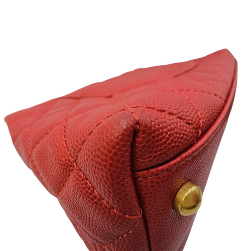 Coco Handle Quilted Medium  Red Top Handle Bag in Caviar Leather Gold hardware