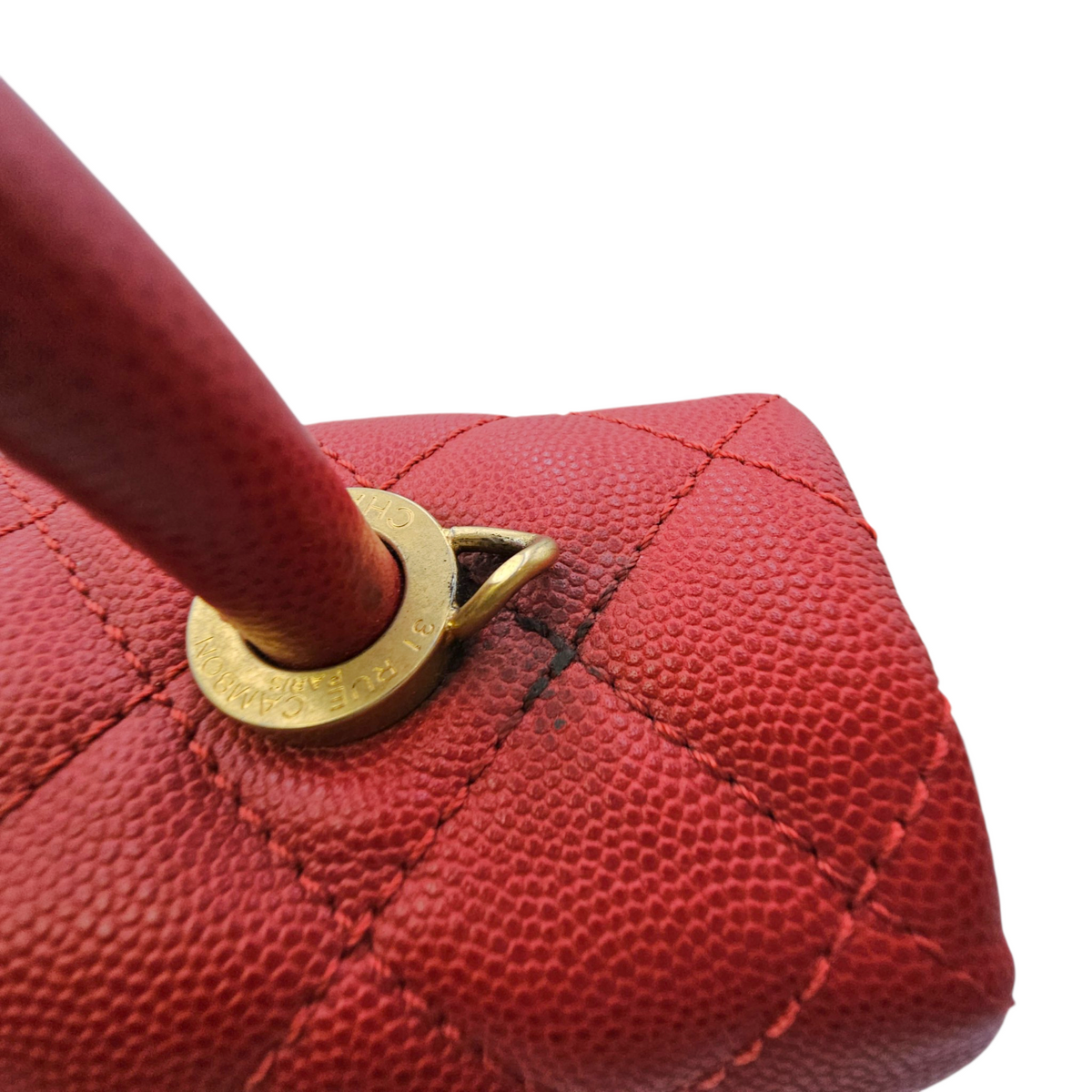 Coco Handle Quilted Medium  Red Top Handle Bag in Caviar Leather Gold hardware