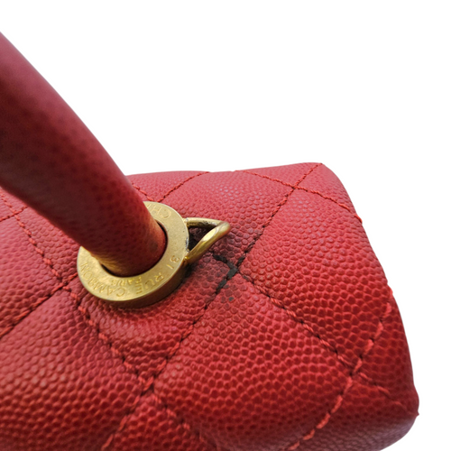 Coco Handle Quilted Medium  Red Top Handle Bag in Caviar Leather Gold hardware