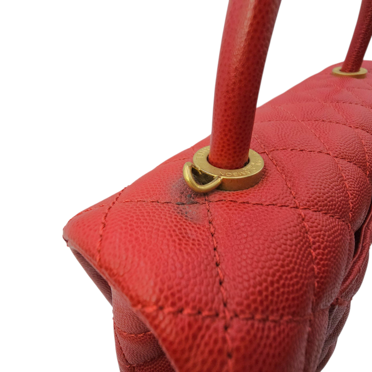 Coco Handle Quilted Medium  Red Top Handle Bag in Caviar Leather Gold hardware