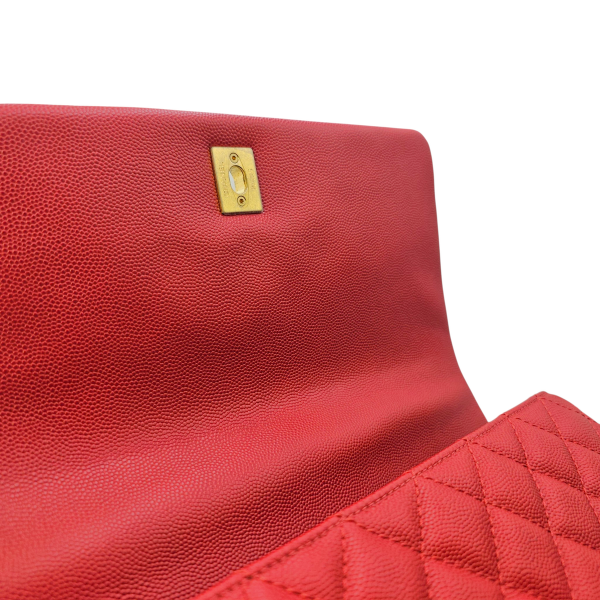 Coco Handle Quilted Medium  Red Top Handle Bag in Caviar Leather Gold hardware