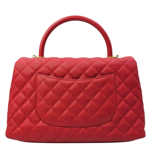 Coco Handle Quilted Medium  Red Top Handle Bag in Caviar Leather Gold hardware