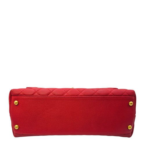 Coco Handle Quilted Medium  Red Top Handle Bag in Caviar Leather Gold hardware