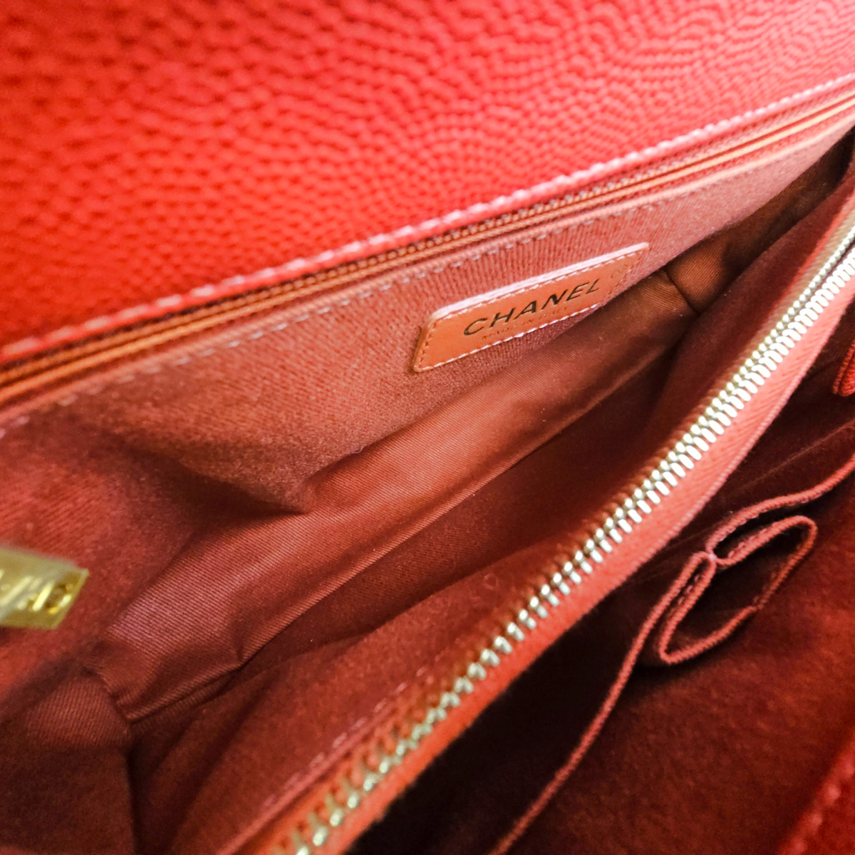 Coco Handle Quilted Medium  Red Top Handle Bag in Caviar Leather Gold hardware