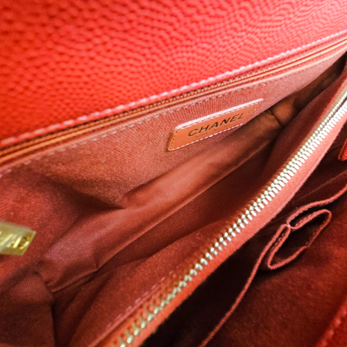 Coco Handle Quilted Medium  Red Top Handle Bag in Caviar Leather Gold hardware
