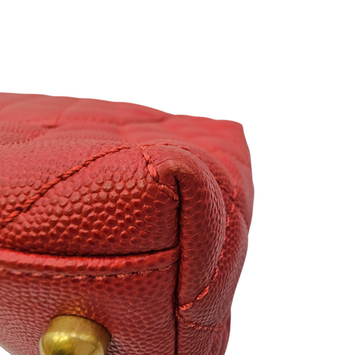 Coco Handle Quilted Medium  Red Top Handle Bag in Caviar Leather Gold hardware