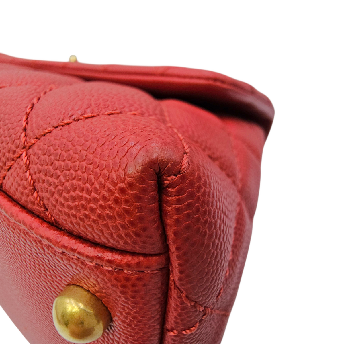 Coco Handle Quilted Medium  Red Top Handle Bag in Caviar Leather Gold hardware