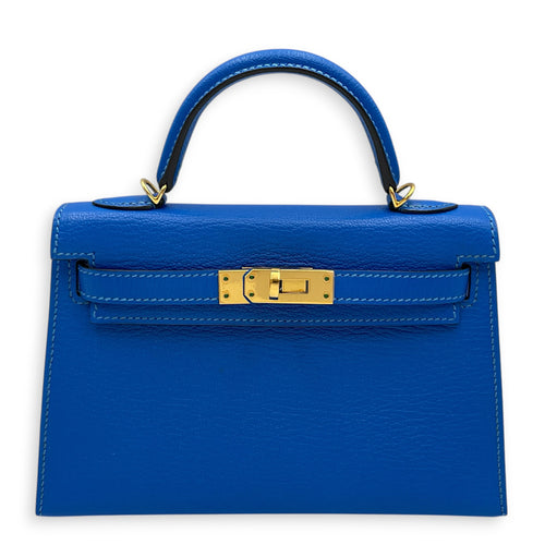 Sellier Kelly 20 Bleu Hydra in Chevre Mysore Gold hardware