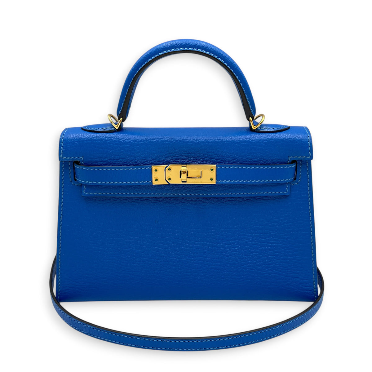 Sellier Kelly 20 Bleu Hydra in Chevre Mysore Gold hardware