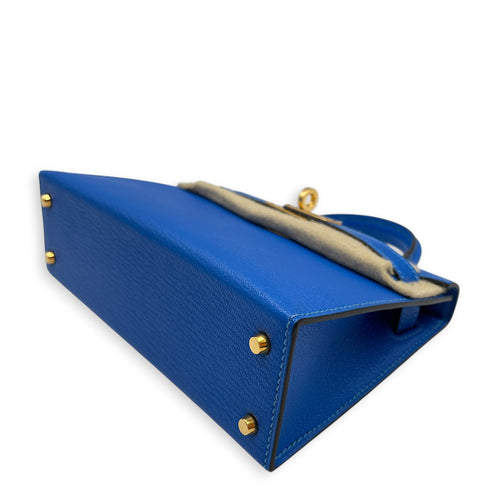 Sellier Kelly 20 Bleu Hydra in Chevre Mysore Gold hardware