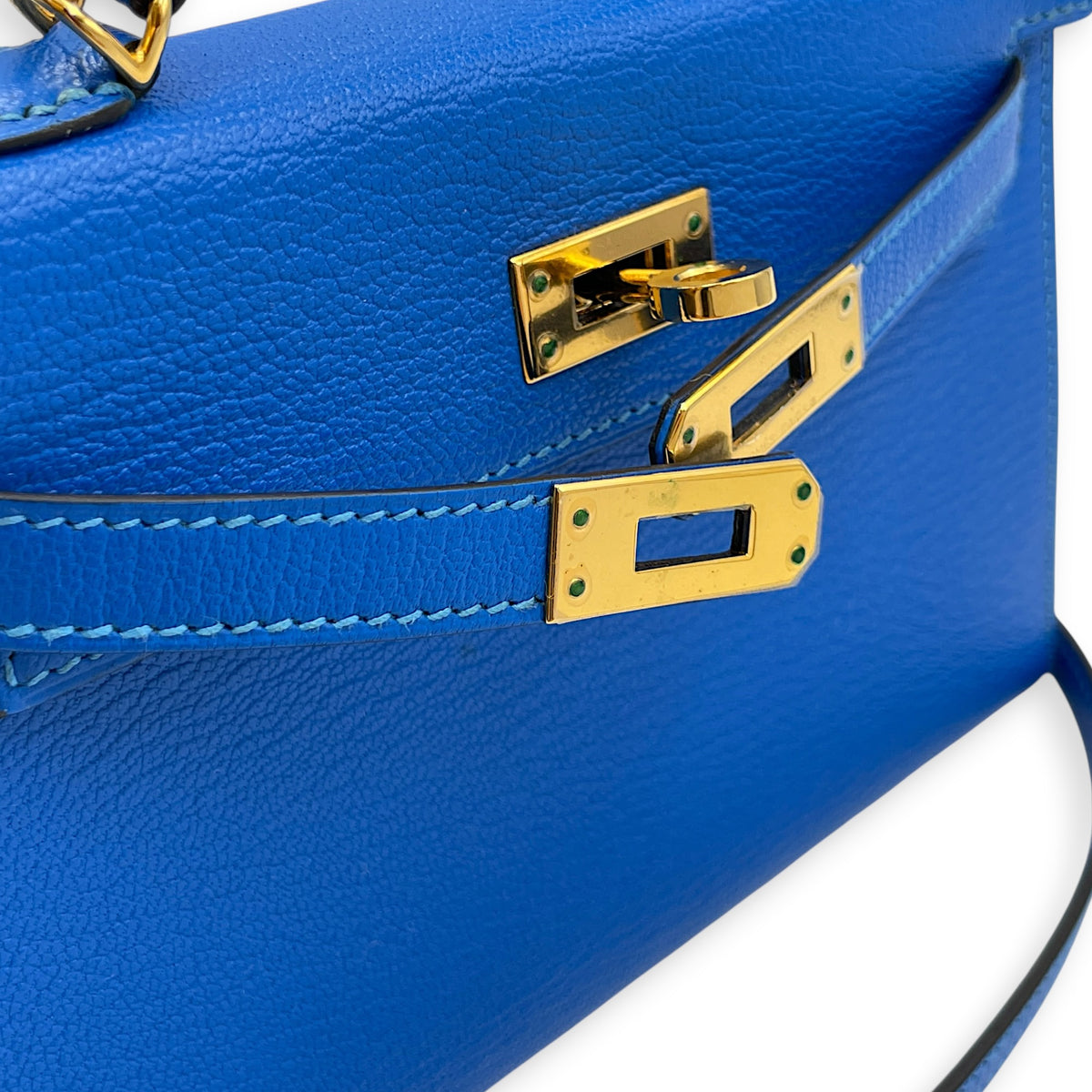 Sellier Kelly 20 Bleu Hydra in Chevre Mysore Gold hardware