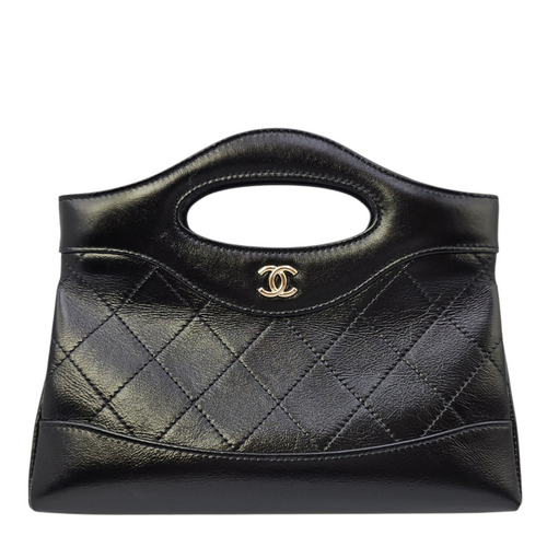 31 Nano  Black Top Handle Bag in Calfskin Light Gold hardware