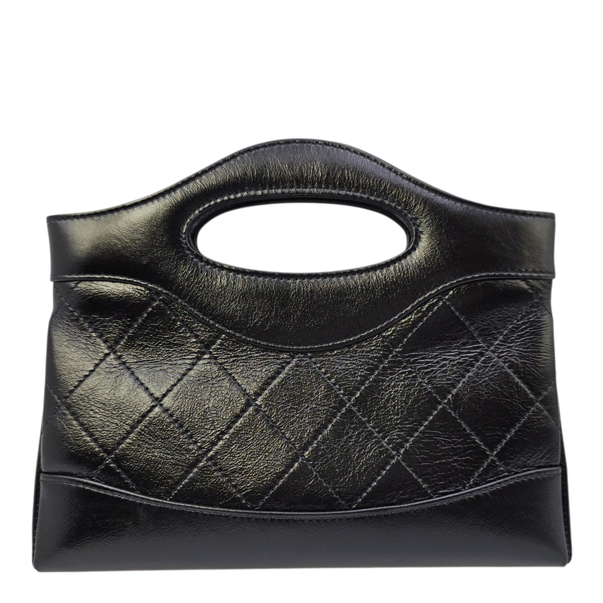 31 Nano  Black Top Handle Bag in Calfskin Light Gold hardware
