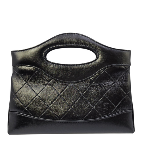 31 Nano  Black Top Handle Bag in Calfskin Light Gold hardware