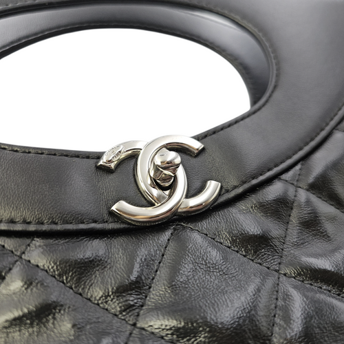 31 Shopping Tote Large Black Top Handle Bag in Calfskin Silver hardware