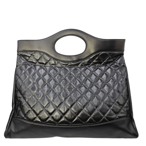 31 Shopping Tote Large Black Top Handle Bag in Calfskin Silver hardware