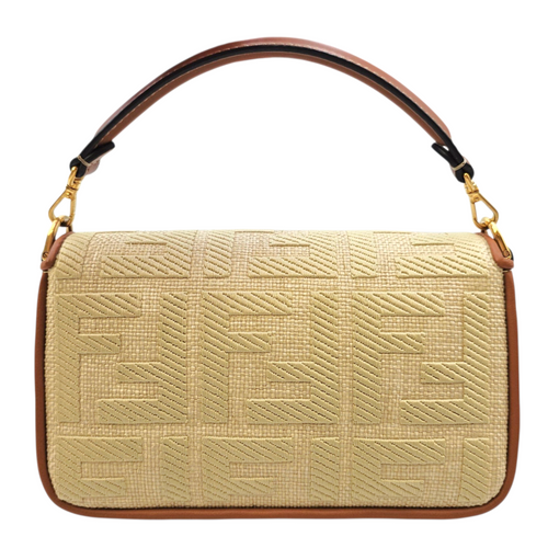 Baguette Beige Shoulder Bag in Raffia Gold hardware