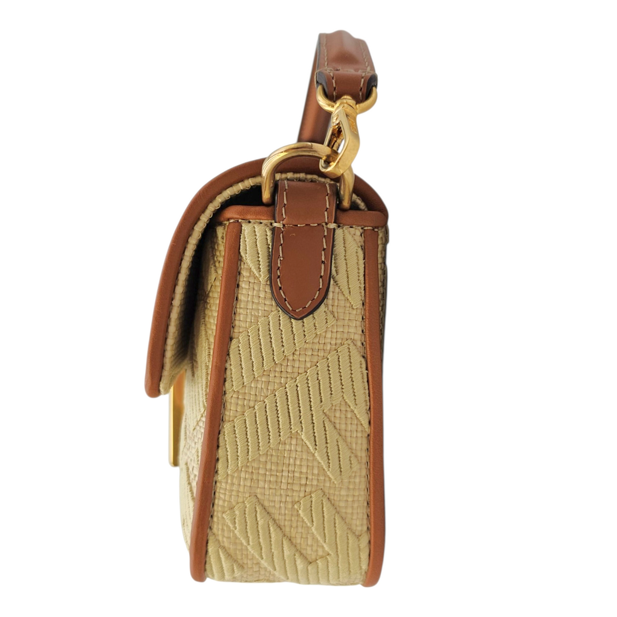 Baguette Beige Shoulder Bag in Raffia Gold hardware