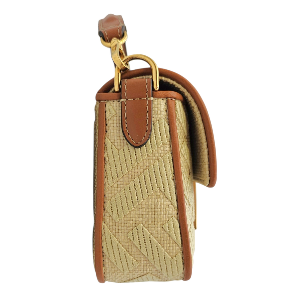 Baguette Beige Shoulder Bag in Raffia Gold hardware