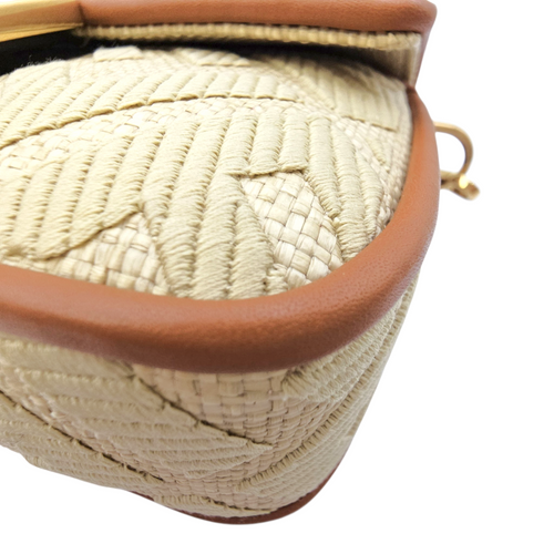 Baguette Beige Shoulder Bag in Raffia Gold hardware