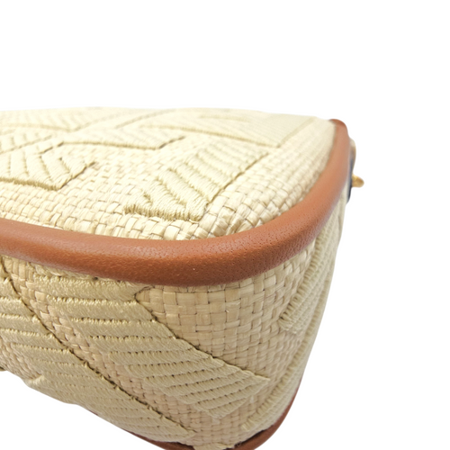 Baguette Beige Shoulder Bag in Raffia Gold hardware