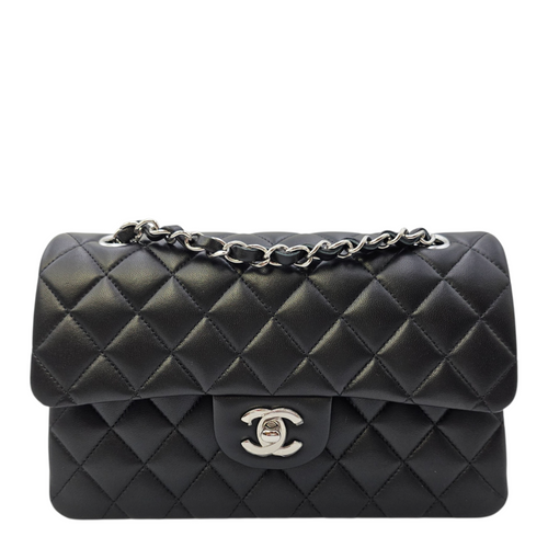 Classic (Double Flap) Small Black Shoulder Bag in Lambskin Silver hardware