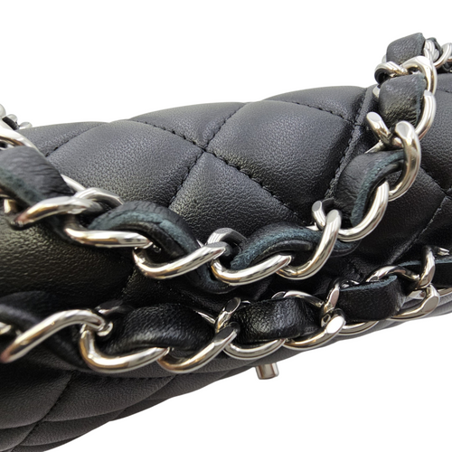 Classic (Double Flap) Small Black Shoulder Bag in Lambskin Silver hardware