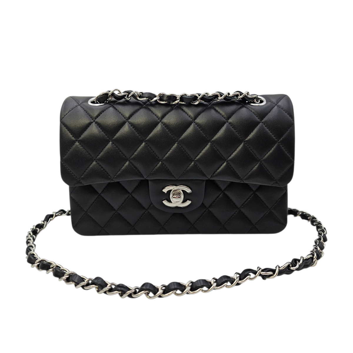 Classic (Double Flap) Small Black Shoulder Bag in Lambskin Silver hardware