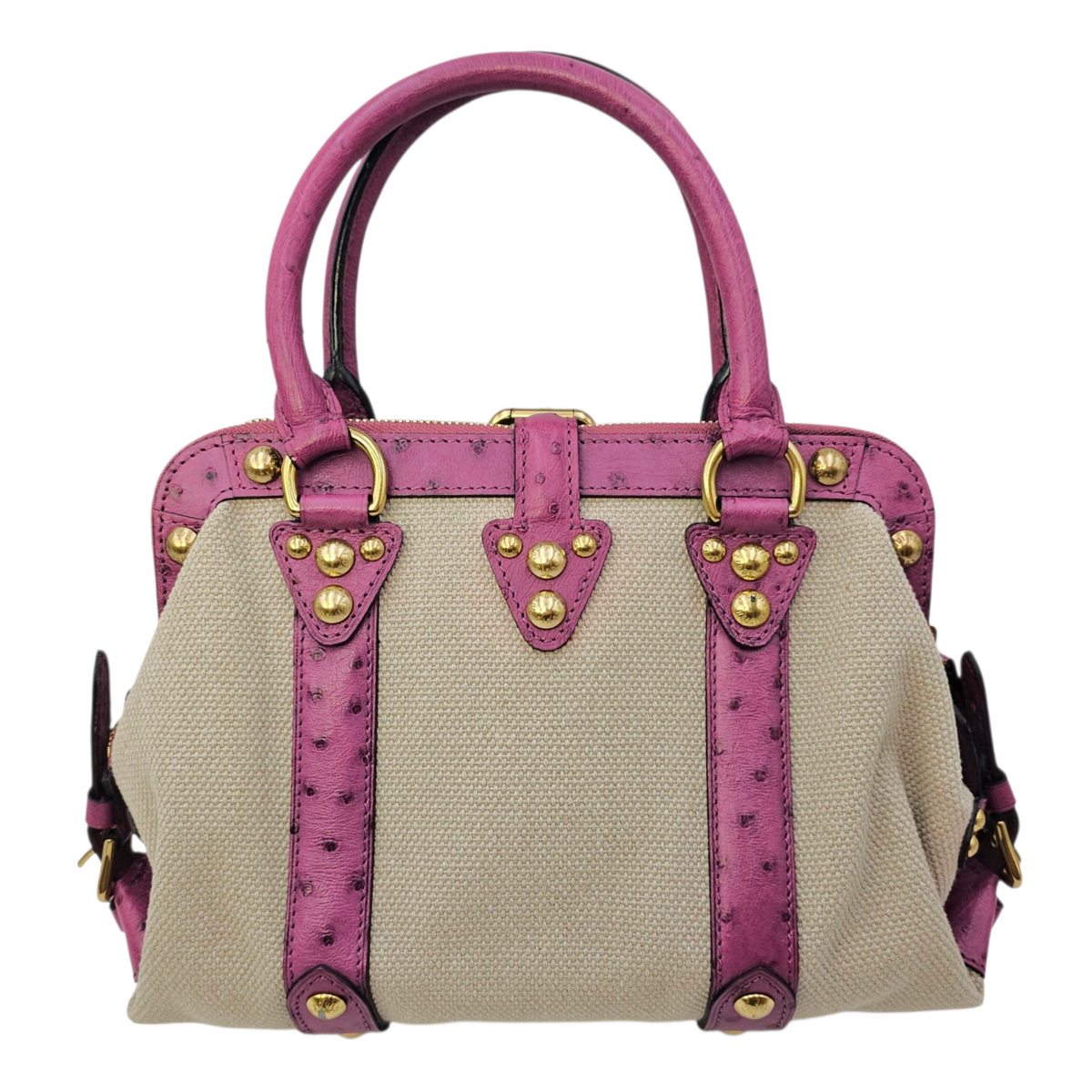 Limited Edition Sac De Nuit Toile Trianon  MM Beige Top Handle Bag in Canvas Gold hardware