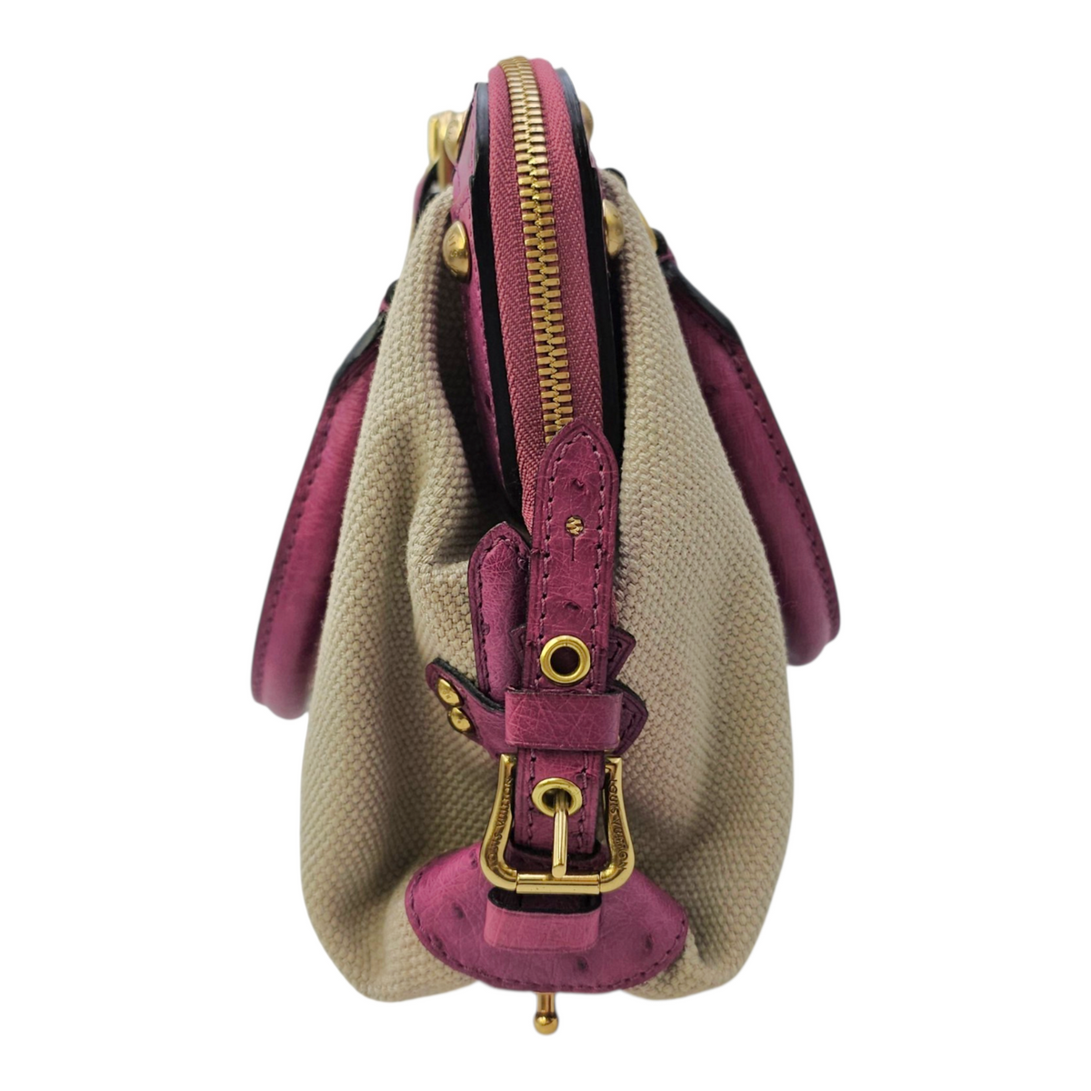 Limited Edition Sac De Nuit Toile Trianon  MM Beige Top Handle Bag in Canvas Gold hardware