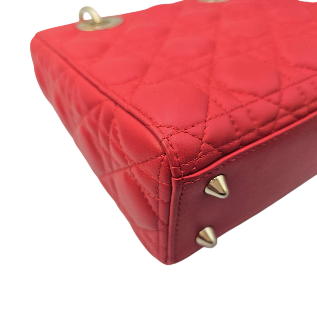 Lady Dior Red Top Handle Bag in Lambskin Light Gold hardware