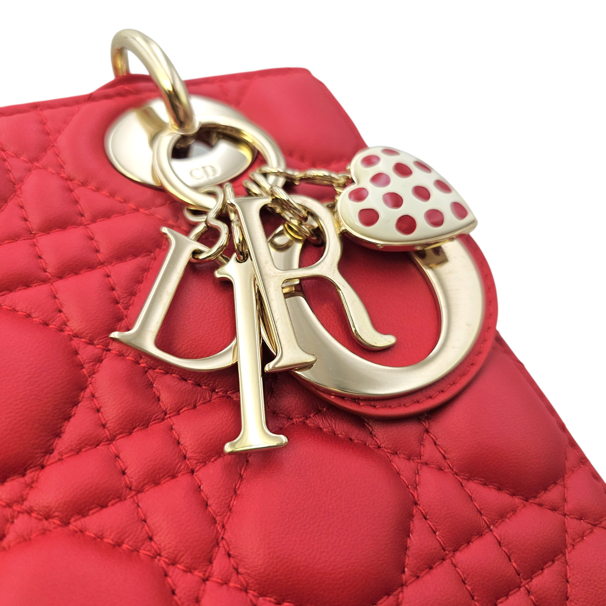 Lady Dior Red Top Handle Bag in Lambskin Light Gold hardware