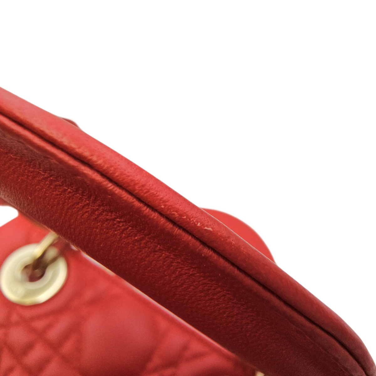 Lady Dior Red Top Handle Bag in Lambskin Light Gold hardware