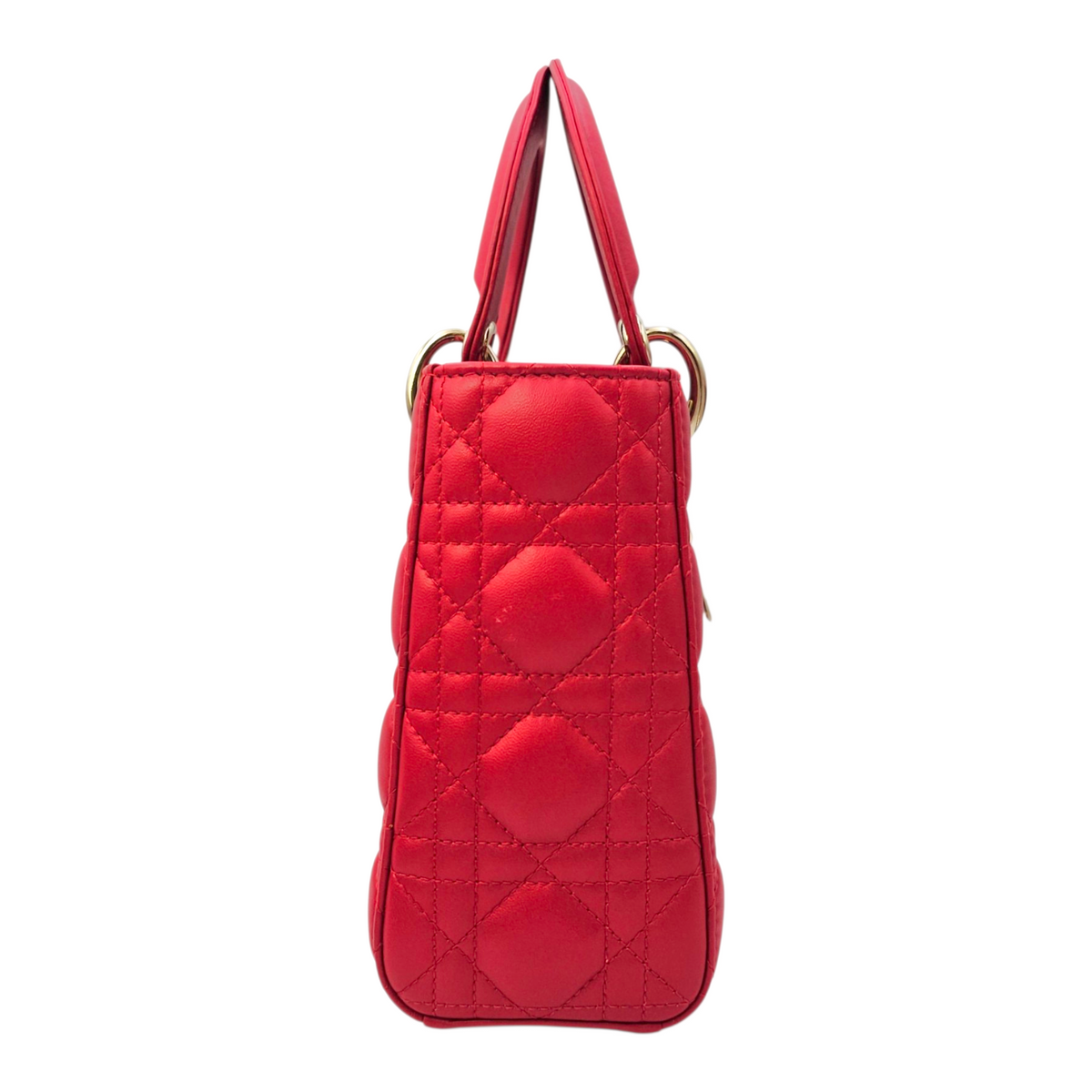 Lady Dior Red Top Handle Bag in Lambskin Light Gold hardware