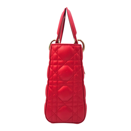 Lady Dior Red Top Handle Bag in Lambskin Light Gold hardware