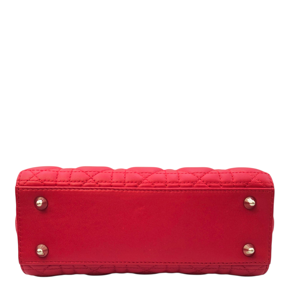 Lady Dior Red Top Handle Bag in Lambskin Light Gold hardware