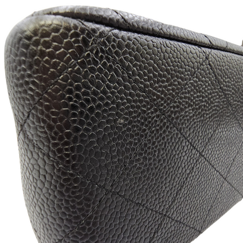 Classic (Double Flap) Jumbo Black Shoulder Bag in Caviar Leather Silver hardware