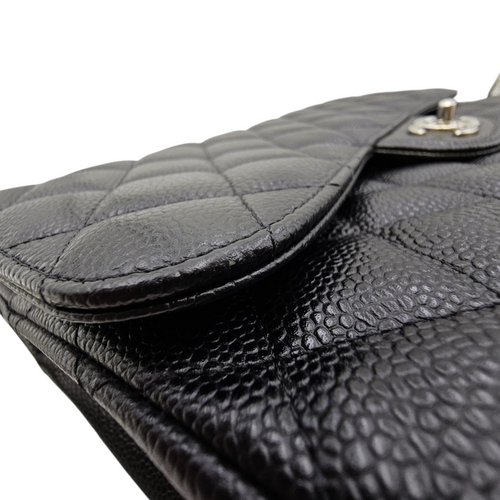 Classic (Double Flap) Jumbo Black Shoulder Bag in Caviar Leather Silver hardware
