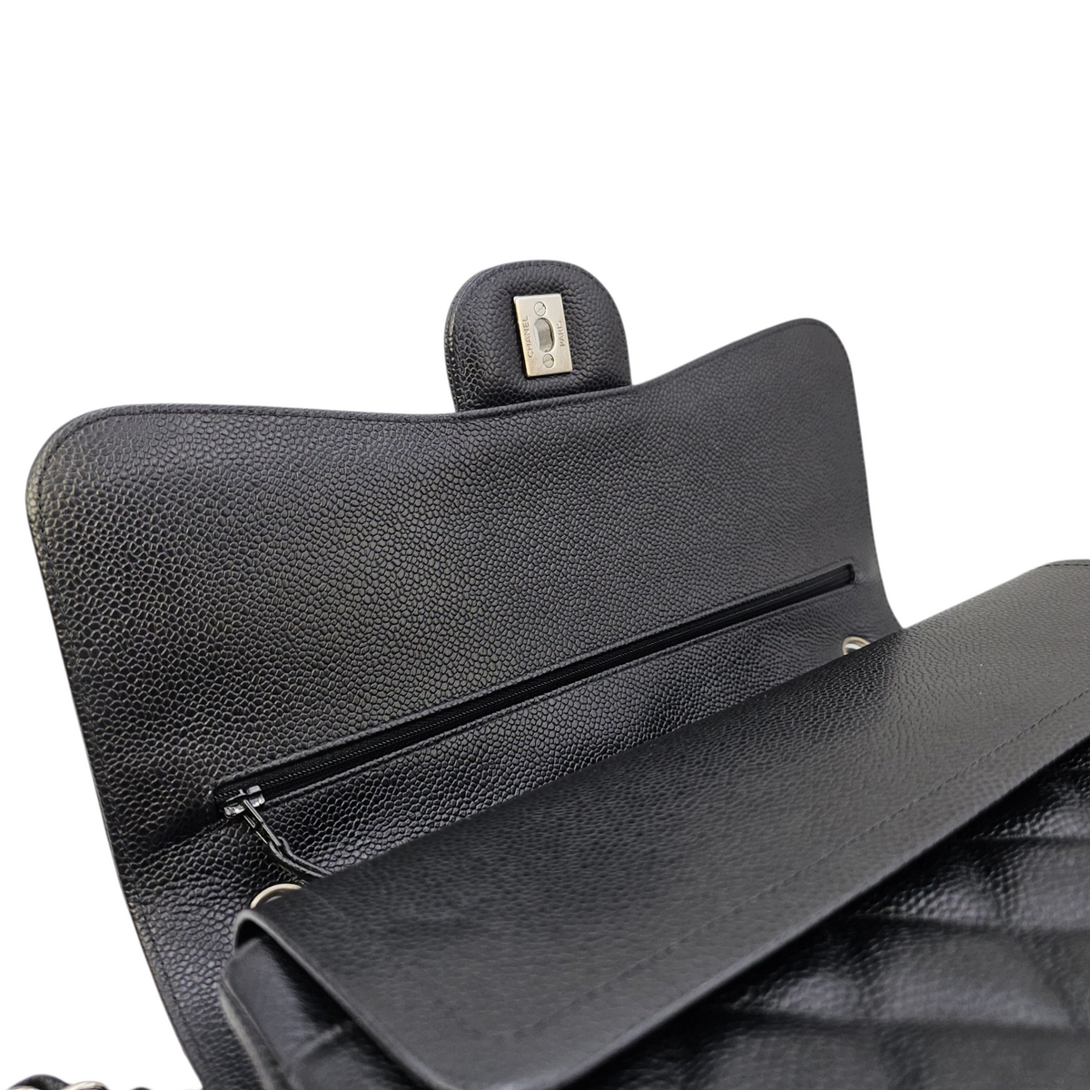 Classic (Double Flap) Jumbo Black Shoulder Bag in Caviar Leather Silver hardware