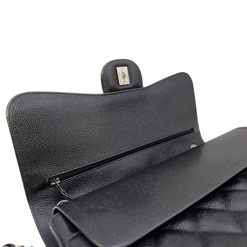 Classic (Double Flap) Jumbo Black Shoulder Bag in Caviar Leather Silver hardware