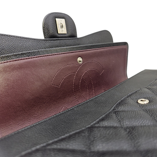 Classic (Double Flap) Jumbo Black Shoulder Bag in Caviar Leather Silver hardware