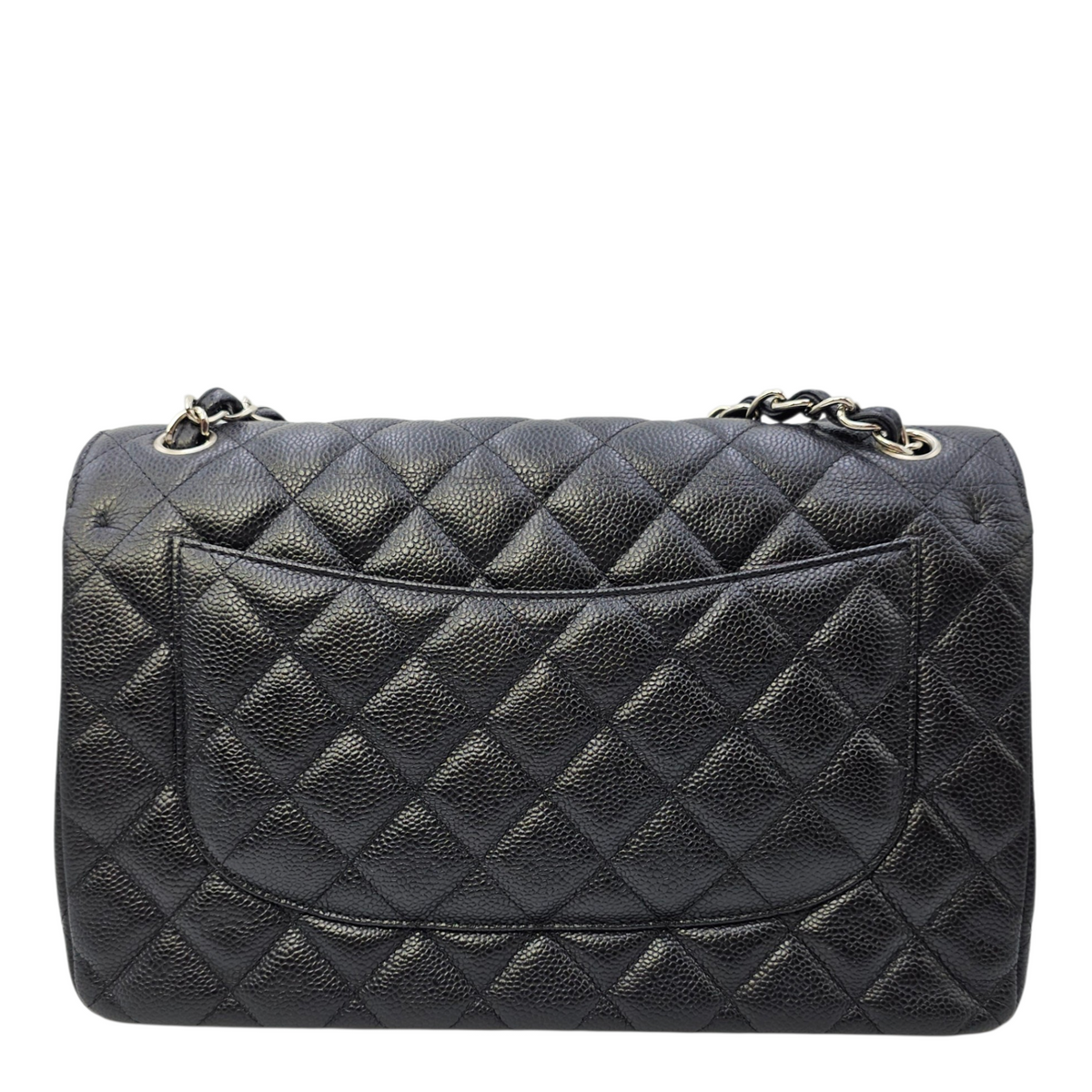 Classic (Double Flap) Jumbo Black Shoulder Bag in Caviar Leather Silver hardware