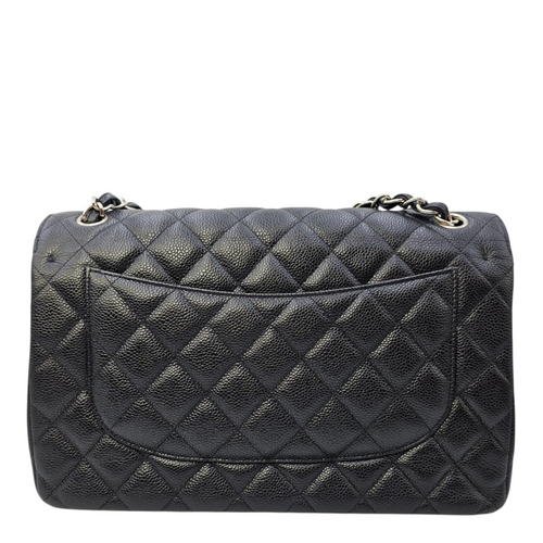 Classic (Double Flap) Jumbo Black Shoulder Bag in Caviar Leather Silver hardware